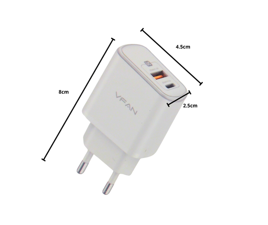Cargador USB-C+USB-A, carga rápida E13