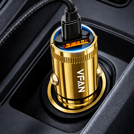 Cargador coche 2 en 1 carga rápida 30W dorado