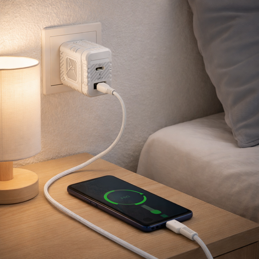 Cargador con doble entrada USB-A+USB-C contiene cable USB-C