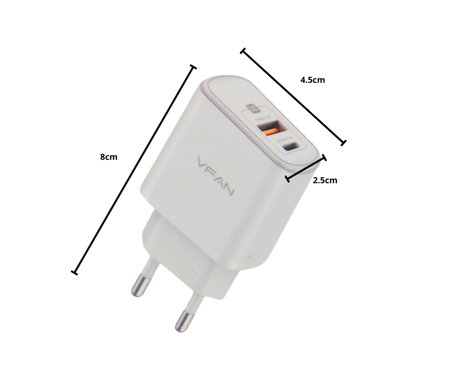 Cargador USB-C+USB-A, carga rápida E13