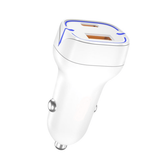Cargador de coche 2 en 1 USB-A + USB-C, 30W de potencia, carga rápida C11