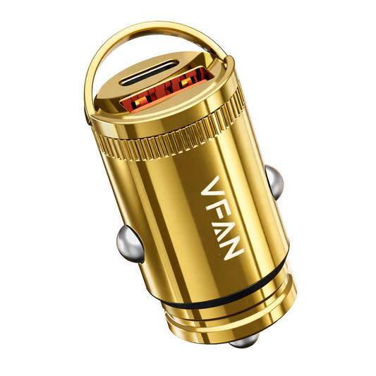 Cargador coche 2 en 1 carga rápida 30W dorado