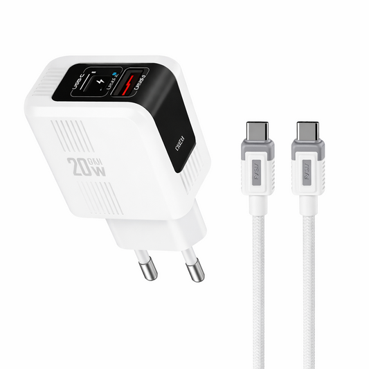 Cargador con doble entrada USB-A+USB-C contiene cable USB-C E09
