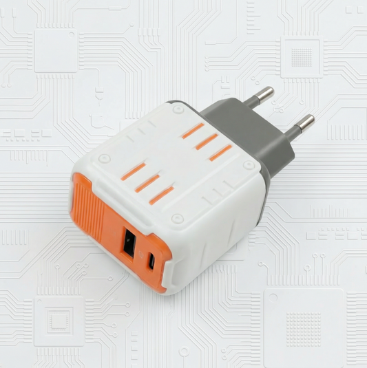 Cargador con doble entrada USB-A+USB-C, 20W de potencia E10