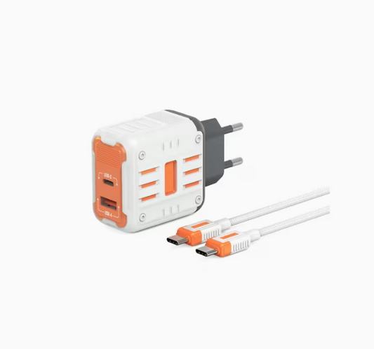 Cargador con doble entrada USB-A+USB-C contiene cable USB-C, 20W de potencia E10